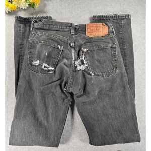 Vintage 90s Levi's 501-0658 Black Denim Jeans 30x36 Button Fly Distressed USA